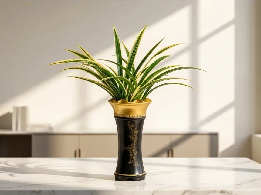 The orchid on a marble table in a sunlit room